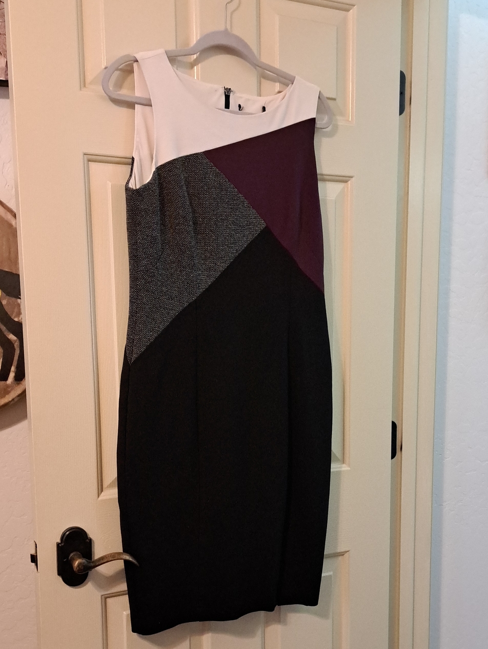 WHBM Colorblock Midi Sheath Dress in Black, Burgundy & Gray Fitted Silhouette M - Picture 10 of 12